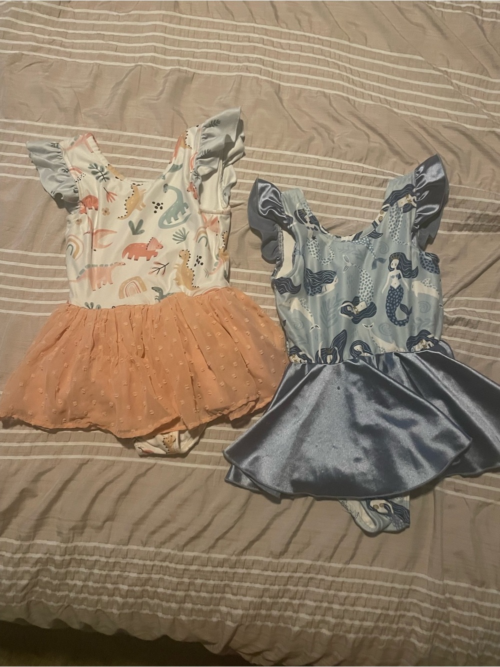 cheeky plum Peach & Blue Mermaid and Dino Tutu Swimsuits